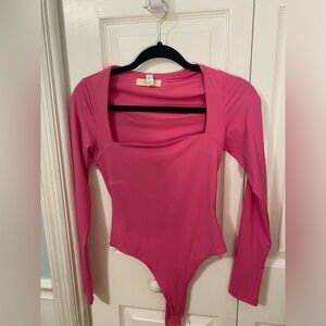 QINSEN Women's Sexy Square Neck Bodysuit Long Sleeve Double Lined Shirt Tops